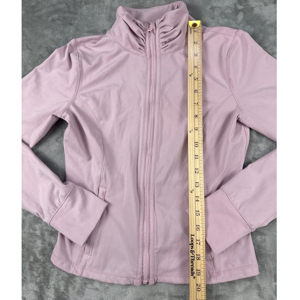 90 Degree by Reflex Lux Industry Jacket Pink Ruched Mock Neck Thumbholes Small - Picture 5 of 6
